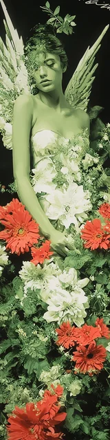 Free angel bookmark featuring an angel leaning back in green and black tones